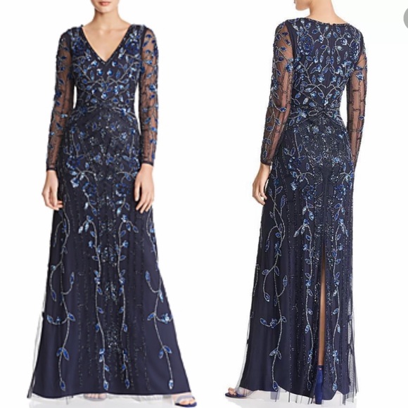 Aidan Mattox embellished sheer long sleeve long gown - Picture 4 of 17